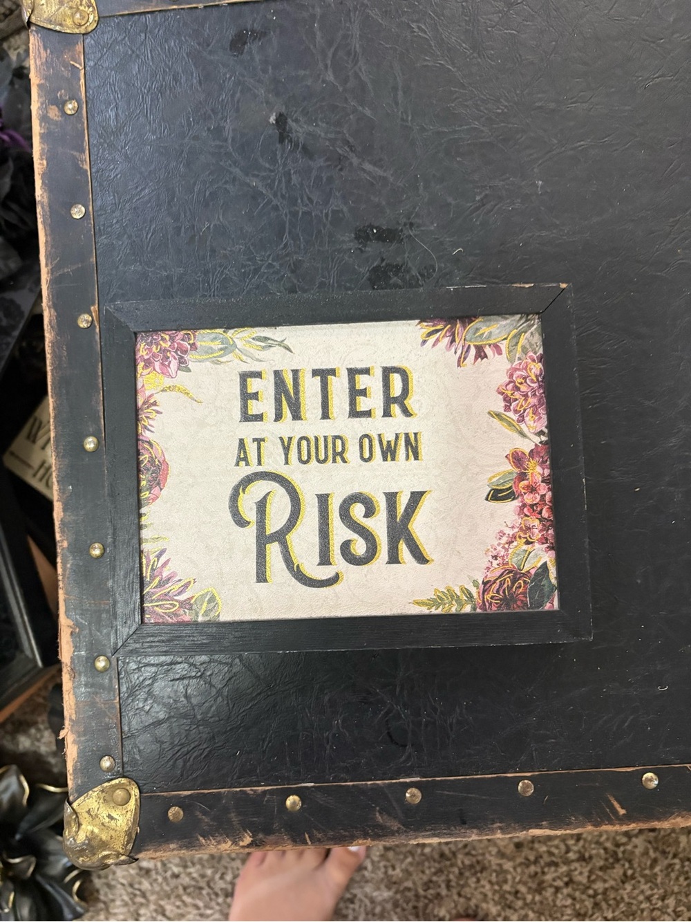 Ashland Black and Pink 'Enter At Your Own Risk' Floral Sign